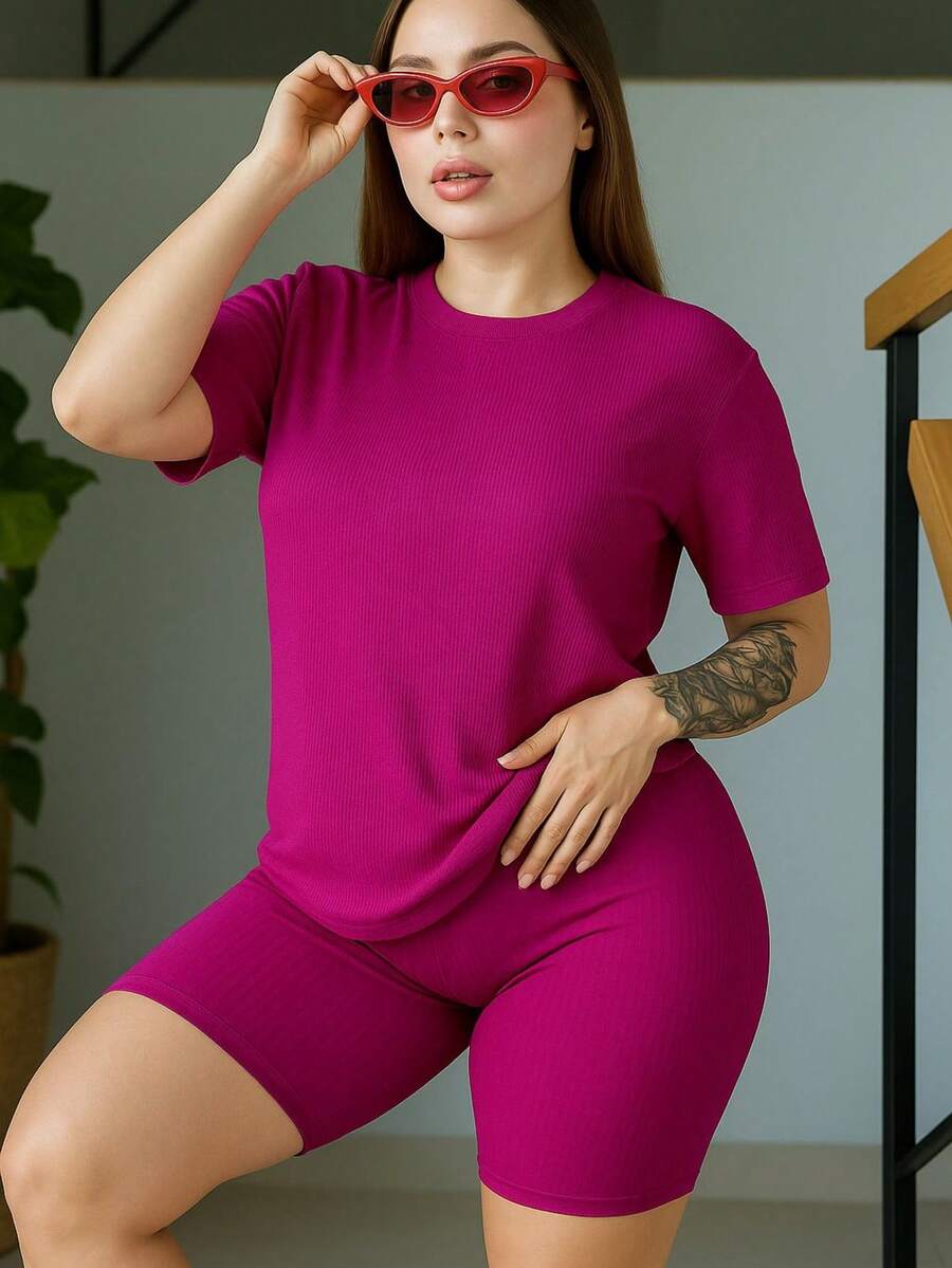 Set playera larga shorts biker dama juvenil fresco cómoda casual informal casa loungewear conjunto básico México