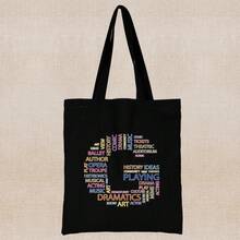 Grand sac fourre-tout à capacité élevée pour le travail, les déplacements, sac de transport avec motif lettre, sac en canevas, sac d'épaule pour les livres de l'université, sac de courses léger