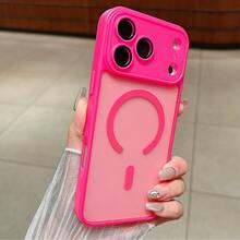 Magnetic Luxury Matte Translucent Armor Shockproof Case Compatible With IPhone 17 Pro Max 17 Air 16 16e 15 14 Plus 12 13 11 Pro Max Wireless Charge Cover - Hot Pink - View 4