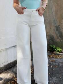 Jeta Ari Women's Plain And Simple Daily Wear Denim Pants - White - View 3
