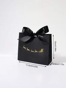 Cutie cadou de Crăciun cu 5 buc., cu panglică de satin, imprimeu cu sania lui Moș Crăciun și reni în folie aurie, cutie elegantă pentru bomboane de sărbători, fursecuri, ciocolată, dulciuri, ambalaj roz și negru pentru favoruri de Crăciun, pentru petreceri, nunți, reuniuni de familie