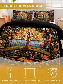 Juego de funda nórdica de 3 piezas de la serie Árbol de la Vida, con impresión digital de alta definición, funda nórdica suave y cómoda, el juego incluye: 1 funda nórdica con 4 lazos en las esquinas y cremallera + 2 fundas de almohada (sin relleno), adecuado para dormitorio, decoración de habitación de boda, dormitorio, viaje