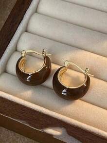 2件套复古棕色树脂白虎眼石耳钉，时尚女士耳环，个性化染色首饰 - 棕色 - 查看 5