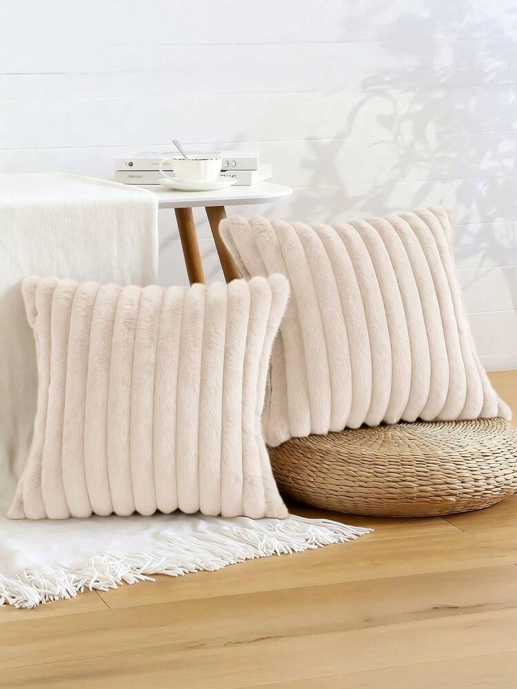 1pc Solid Color Plush Cushion Cover, Multi-Color Options, Warm And Comfortable, Plush Surface, Zipper Closure, Suitable For Living Room, Bedroom, Party Decoration,Insert Not Included, Fits 12x20/16x16/18x18 Inch, Machine Washable, Room Decor - White - View 7