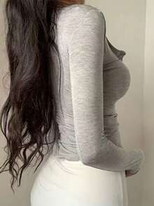 Camiseta de manga larga de punto ajustada y sexy de estilo coreano de otoño Nora Noon