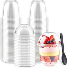100 Pack Plastic Dessert Cups With Dome Lids (No Hole) And Sporks, 8oz/12oz/16 Oz Clear Disposable Fruit Cups With Lids, Disposable Clear Parfait Cups, PET Crystal Clear Cups, Snack Bowls For Parties For Yogurt Parfait Ice Creams Pudding Cakes Appetizers, Fruits, Mousse - 12oz(360ml) - 查看 4