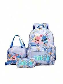 Stitch Series Cartoon Three Pieces Backpack, Waterproof And Dirt Resistant, Cute And Casual, Outdoor Travel Backpack