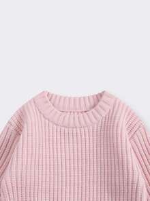 Baby BoyGirls Loose Solid Color Knit Pullover Sweater, Autumn/Winter - Baby Pink - View 2