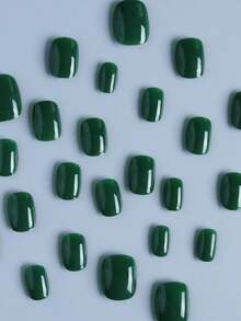 24Pcs Short Square Glitter Design French Tip Press On Nails Short Perfect Fit Acrylic Fake Nails Set, Include:1Pc Jelly Glue And 1Pc Nail File, French Tip Nails For Women And Girls Daily Life And Party Use Nail Supplies Nails 9NLN - 深綠色 - 查看 4
