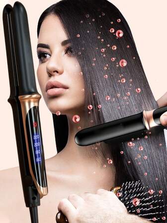 PinkSings 2 In 1 Hair Straightener Hair Curler With LCD Display, Ceramic Hair SStraightening Curling Iron, 4 Temperature Settings 160-220°C Flat Iron For All Hair Type