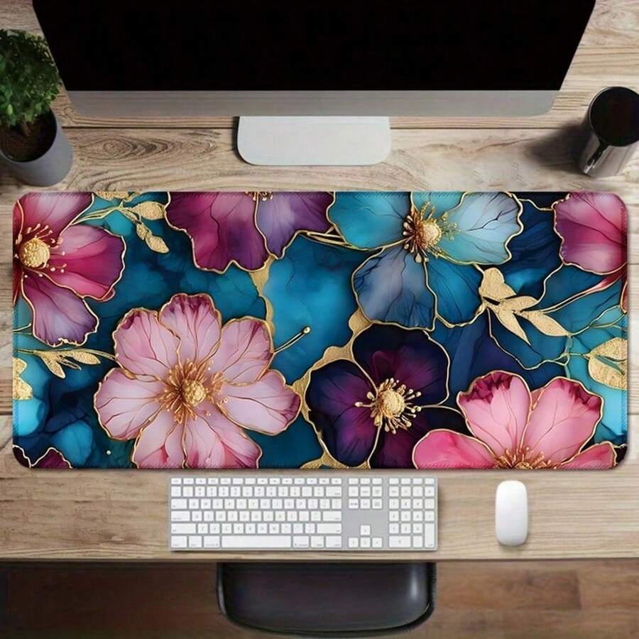 [35.4x15.7" Aesthetic Floral Desk Mat] Extra-Large Boho Floral Desk Mat | 35.4x15.7" Aesthetic Mouse Pad With Non-Slip Rubber Base & Stitched Edges | Vibrant HD Printed Flowers Design | Ideal For Home Office & Gaming | Perfect Gift For Women Back To School - 80*30*0.2厘米 - 查看 1