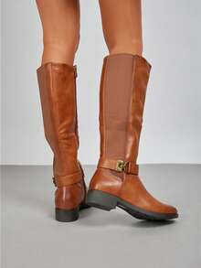 fandelle Fashionable Casual Retro Versatile Chunky Heel Side Zipper Women Boots - Camel - View 3