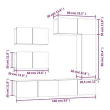 Set di mobili TV Larryhot da 6 pezzi, in legno ingegnerizzato grigio cemento, resistente, facile da montare, ideale per l'arredamento della casa - Grigio - Visualizzare 10