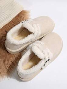Pantuflas bohemias forradas térmicas y esponjosas, botas de nieve mullidas con suela gruesa, cálidas para interiores y exteriores