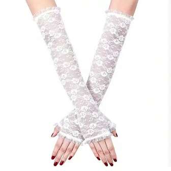 1 Pair Women's Long Lace Half Finger Gloves, Summer Sun Protection Sleeve Covers For Driving, Cycling, UV Protection Fingerless Gloves