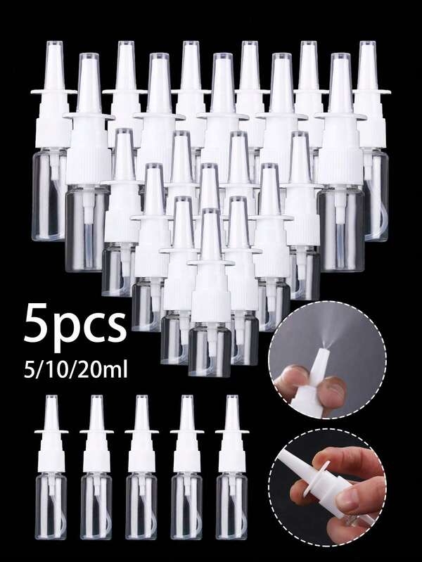 5pcs Empty Nasal Pump Spray Bottles, Plastic Fine Mist Spray, Refillable Sub-Bottles, Thick Transparent Fine Mist Plastic Small Spray Bottles, 5/10/20ml Sub-Bottles, Mini Perfume Refillable Spray, Cosmetic Essence Essence Water Storage Container, Refillable Perfume Dispenser Pump Transfer Tool Use, Suitable For Travel, Vacation, Back To School, Dormitory Storage, Party Overnight Gifts