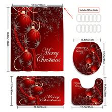 1/3/4 Peças Conjunto de Cortina de Chuveiro e Acessórios de Lanternas Vermelhas de Natal, Acessórios Impermeáveis e Resistentes ao Desgaste, com 12 Ganchos - Inclui Tampa de Assento Sanitário, Tapetes de Banho e Tapetes - Tecido de Poliéster Antiderrapante - Lavável - Perfeito para Decoração de Feriados, Casa/Quarto/Residência/Decoração Ocidental - Multicolorido - Visão 14