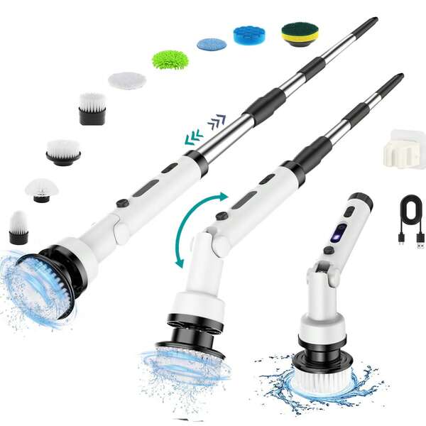IAGREEA IAGREEA Electric Spin Scrubber Cordless High-Speed 550 RPM, Lightweight Power Scrubber With 9/6 Replaceable Brush Heads, 2000mAH, USB-C Charging, Adjustable Handle & 3 Modes For Bathroom, Tile, Shower, And Grout Cleaning, Shower Cleaner Brush