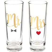 Mr And Mrs Shot Glasses 2Pack Clear 2 Oz Stemless Bride And Groom Shot Glasses Set - Vàng xanh - Xem 1