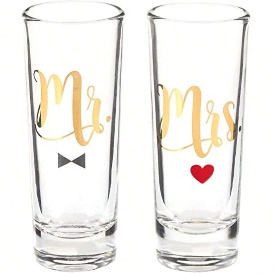 Mr And Mrs Shot Glasses 2Pack Clear 2 Oz Stemless Bride And Groom Shot Glasses Set - Vàng xanh - Xem 1