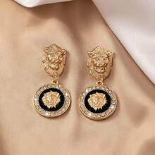 Gold Lion Drop Earrings And Necklace Ring Sets Vintage Pendant Necklace Set For Women Hip Hop Adjustable Valentine's Day Wedding Jewelry Set - 金色 - 查看 11