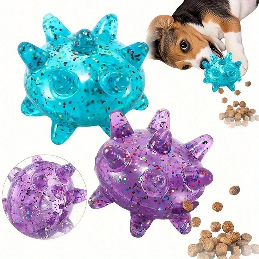 [Chew-Proof Dog Toy] Durable Chew-Proof Dog Toy Ball | Interactive Pet Chewer With Multiple Openings, Purple & Sparkling, For Small & Medium Dogs - Teeth Cleaning Dental Health, Anti-Choke Design, Easy-Clean Plastic Construction, Playful Pet Design - Multicolor - View 1