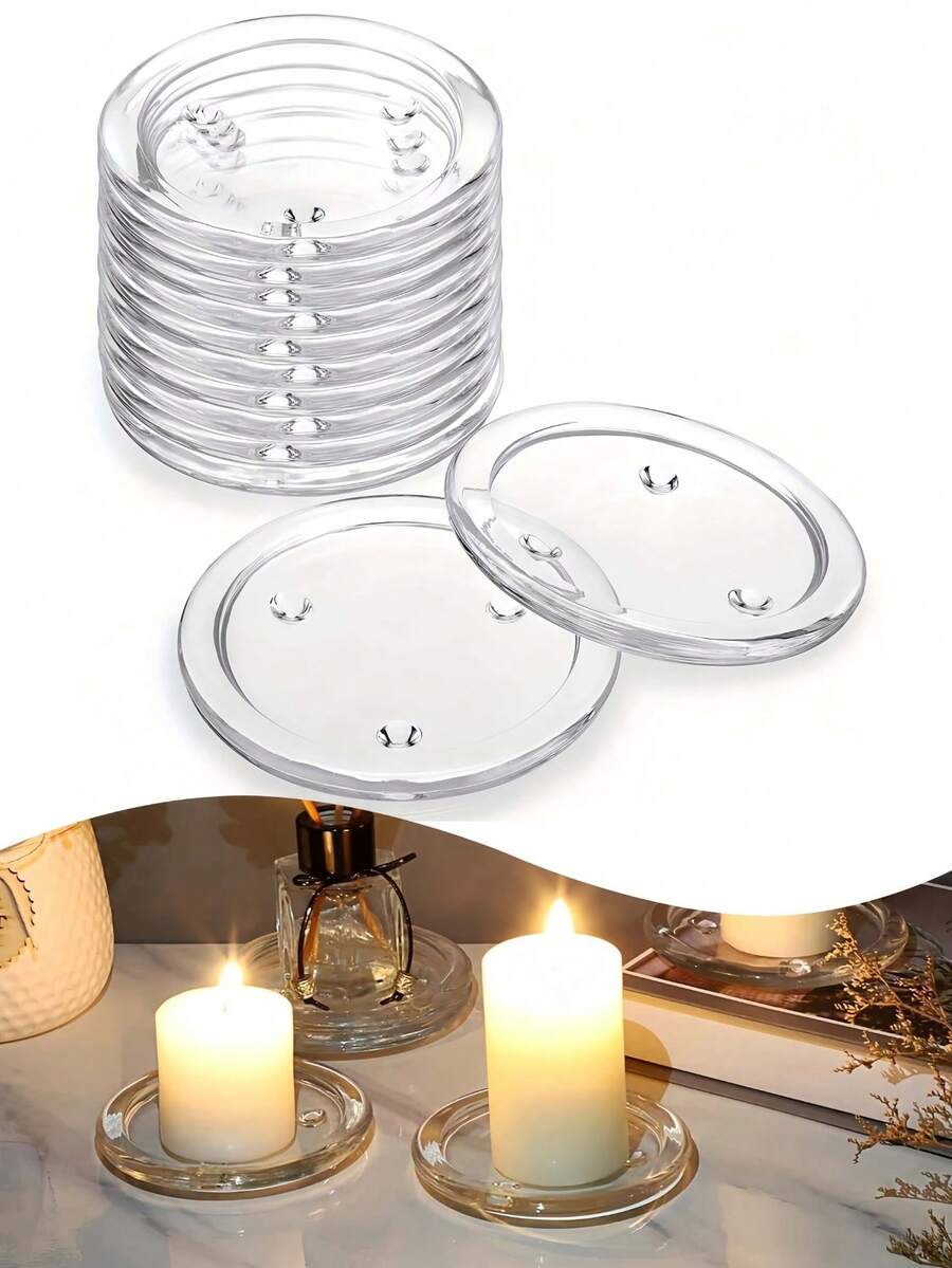 1/5/10 Pcs Round Candle Holders Set, Includes Transparent Candle Holders, Tea Light Trays, Glass Coasters, Candle Stands, Suitable For Tabletop, Windowsill, Floor, Bedside, Room Decor, Party, Wedding, Graduation, Birthday,Perfect For Wedding Table Centerpiece And Halloween Christmas Holiday Party Home Decoration.
