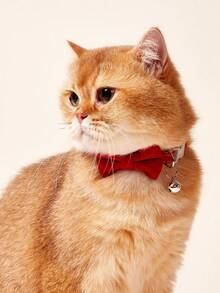 1 Collier pour chat avec clochette et nœud papillon, convient aux chats et aux chiens, printemps/été/automne/hiver, fournitures pour chiens, collier pour chien, collier pour animaux de compagnie à nœud papillon de couleur unie, collier réglable pour chats et chiens - Multicolore - Voir 4