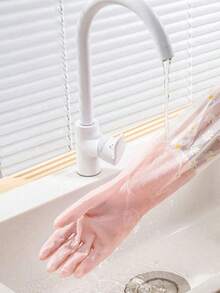 3/1pc Silicone Cleaning Gloves, Washing Gloves, Dishwashing Gloves With Extended Cuffs, Kitchen, Bathroom, Home Supplies, Easy To Clean, Suitable For Kitchen, Bathroom, Home - Pink - View 2