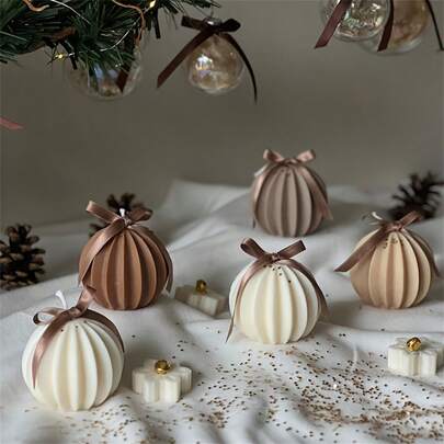 1/2pcs Spherical Candle Silicone Mold Spherical Fan-Shaped Aromatherapy Making Mold Plaster Striped Ball Decoration Mold For Homemade Christmas Ball Mold