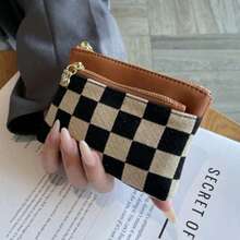 Porte-monnaie pliant de haute qualité à motif d'échiquier, portefeuille court multifonctionnel pour femmes, porte-clés, petit sac pour femmes, portefeuille d'argent, mini portefeuille, porte-monnaie