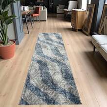 Modern Multı-ColoredArea Rug– Non-Slip, Soft & Washable Carpet For Living Room, Hallway, Bathroom (Made In Turkey) - Blue and White - View 2