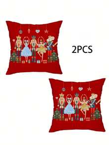 2pcs Christmas Red Cushion Covers - Nutcracker, Clara, Christmas Tree Print Pillow Covers, 18x18 Inches/11.81x19.69 Inches | With Zipper Closure | For Living Room, Room Decoration, Sofa And Bedroom (Filling Not Included) Great For Christmas Decorations, Christmas Party Home Decor Christmas Decorations Home