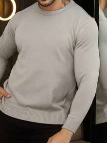 TRICOT DE LUXO Men's Basic Knitted Sweater, Quality Pullover, Autumn Winter, Father's Day - 銀色 - 查看 2