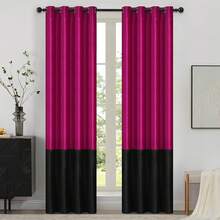 Black Gold Color Block Window Curtains Panels 84 Inches Long Farmhouse Drapes Bedroom Living Room Darkening Treatment With Grommet Set Home Decor - 亮粉色和黑色 - 查看 9