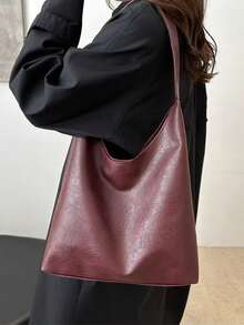 Bolso de hombro de mujer de gran capacidad y unicolor vintage, bolso cruzado multifuncional, bolso de hombro de mujer, bolso cruzado de gran capacidad, bolso de trabajo casual - Burdeos - Ver 6