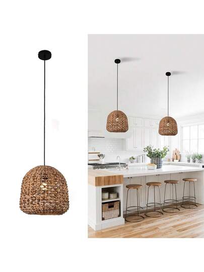 1PS Hang Luminaire Rattan Verlichting Bohemian Light, Woven Adjustable Kitchen Isl Corridor, Bedroom, Dining Table, Living Room E26 Socket (Bulb Not Included)