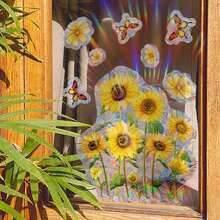 Sunflower Window Stickers Suncatcher Flower Butterfly Window Clings Indoor Outdoor Decorations For Home - Yellow - View 4