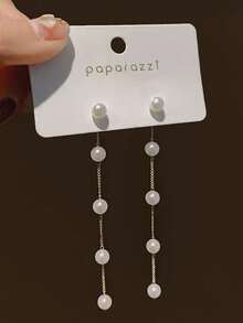 1 Coppia di orecchini pendenti finti alla moda - Design a più strati con nappine bianche e gancio in metallo delicato, adatti per occasioni quotidiane e formali, accessorio di lusso economico, decorazione elegante