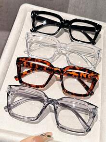 4pcs Leopard Print Plastic Geometric Full Frame Colorful Personalized Ins Style Transparent Glasses, Suitable For Holiday Gifts, Outings, Dates, Street Photography, Music Festivals, Carnivals, Elegant And Suitable For All Face Shapes - 4 chiếc kết hợp họa tiết da báo màu đen, trong suốt và xám - Xem 6