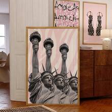 1pc Unframed, Fashionable Girlish Blush Pink Gallery, Zebra New York Paris Los Angeles London Poster, Preppy Aesthetic Wall Painting, Leopard Print Fashion High Heels Print