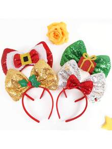 1PC Christmas Bow Headbands, Sequin Xmas Hair Hoops With Santa Holly Gift Decor, Cute Festive Hair Accessories For Women Girls, Christmas Party Cosplay Headwear, Party, Hair Band ,Hairband For Women