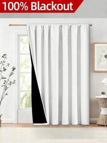 1 件遮光隔热窗帘 - 99% 抗紫外线涤纶，杆袋悬挂，不可漂白平纹编织，卧室艺术主题，涂层遮光隔热，降噪 - 非常适合卧室、农舍和学校深度睡眠，110gsm - 白色 - 查看 3