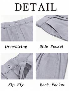 Men's Elastic Waist Beach Joggers Linen Cotton Drawstring Closure Lightweight Loose Style Yoga Ready - Grey - View 5