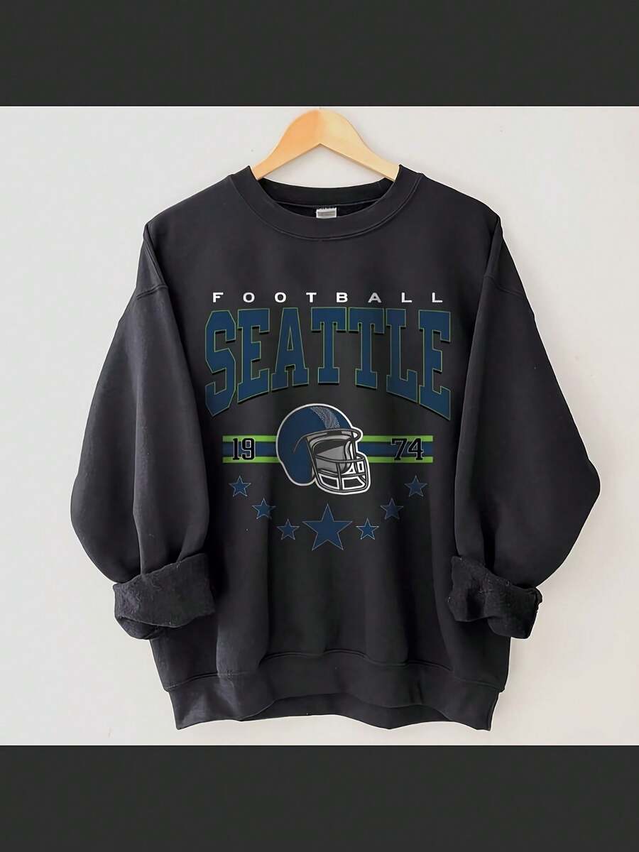 Seattle Football Sweatshirt, Vintage Seattle Football Crewneck, Retro Seattle Football Shirt, Game Day Apparel, Seattle Football Fan Gifts - màu đen - Xem 1