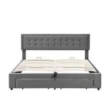 Bed With Drawers, Velvet Fabric, Upholstered Bed, Box Spring, Double Bed, Large Storage Space, 180 X 200, Gray