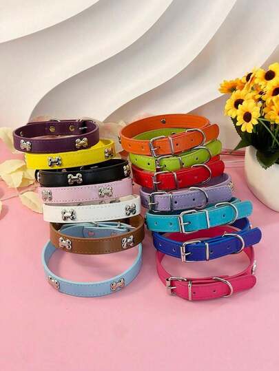 Collar de perro con forma de hueso de estilo punk de PU, con opciones de varios colores para perros pequeños, medianos y grandes