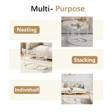 Nesting Coffee Table, 23.6" Round Coffee Table Set Of 2, Glass Nesting Table With Metal Frame, Ceter Tables For Living Room Bedroom Balcony - 白色 - 查看 6