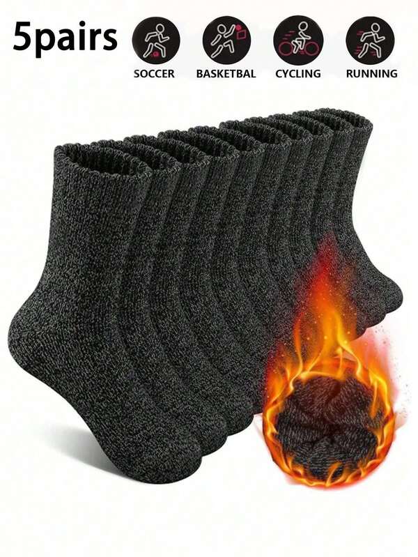 5 paires de chaussettes d'équipe épaisses et chaudes pour hommes, chaussettes thermiques noires d'hiver, cadeau de Noël confortable et doux pour papa, convient pour les temps froids