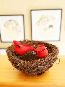 1 件红色鸟装饰人造红雀鸟人造鸟圣诞红雀鸟适合树花插花庭院露台花环设计 - 彩色 - 查看 6